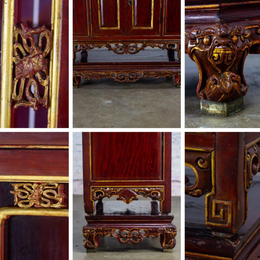 Late 19th to Early 20th Century Chinese Hand Carved & Gilded 3 Part Stacking Display or China Cabinet