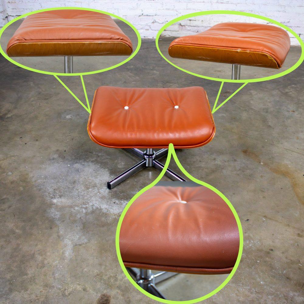 MCM Style Mid to Late 20th Century Plycraft Lounge Chair & Ottoman in Saddle Color Italian Leather