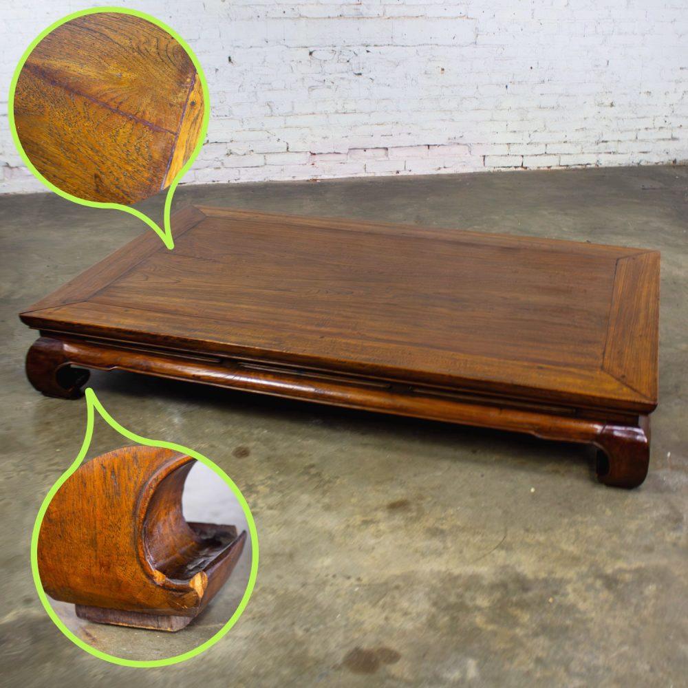 19th to Early 20th Century Chinese Ming Style Waisted Opium Bed or Monumental Coffee Table w/Chow Legs