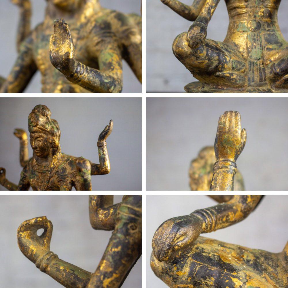 20th Century Asian Gilded & Patinated Cast Iron 6-Armed Deity Vasudhara Buddhist Sculpture