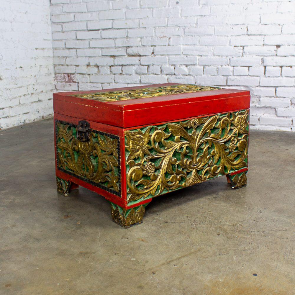 19th to Early 20th Century Indonesian Maduran Gilded Smaller Merchants Chest or Treasure Trunk