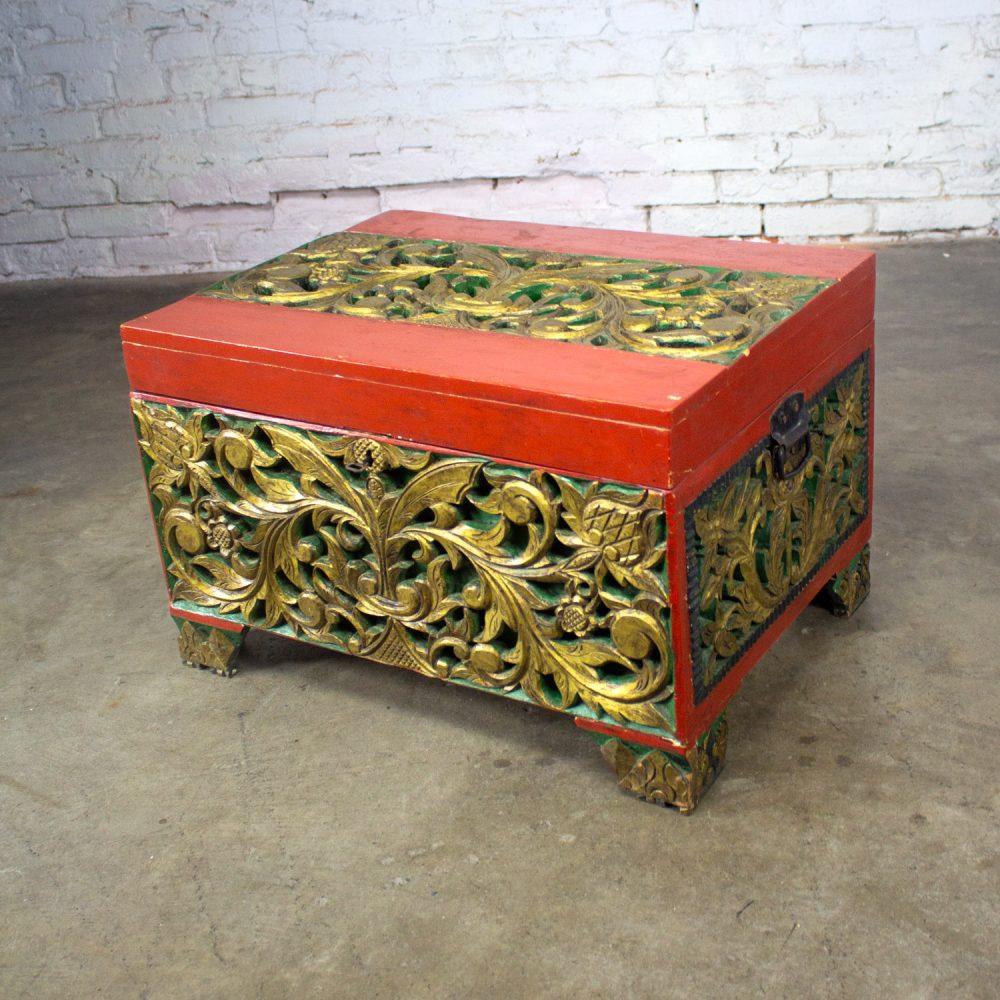 19th to Early 20th Century Indonesian Maduran Gilded Smaller Merchants Chest or Treasure Trunk