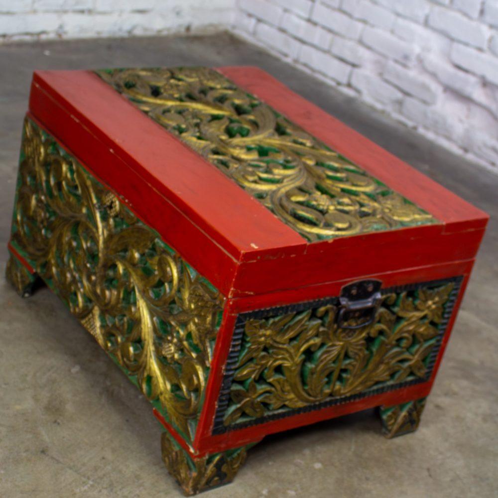 19th to Early 20th Century Indonesian Maduran Gilded Smaller Merchants Chest or Treasure Trunk