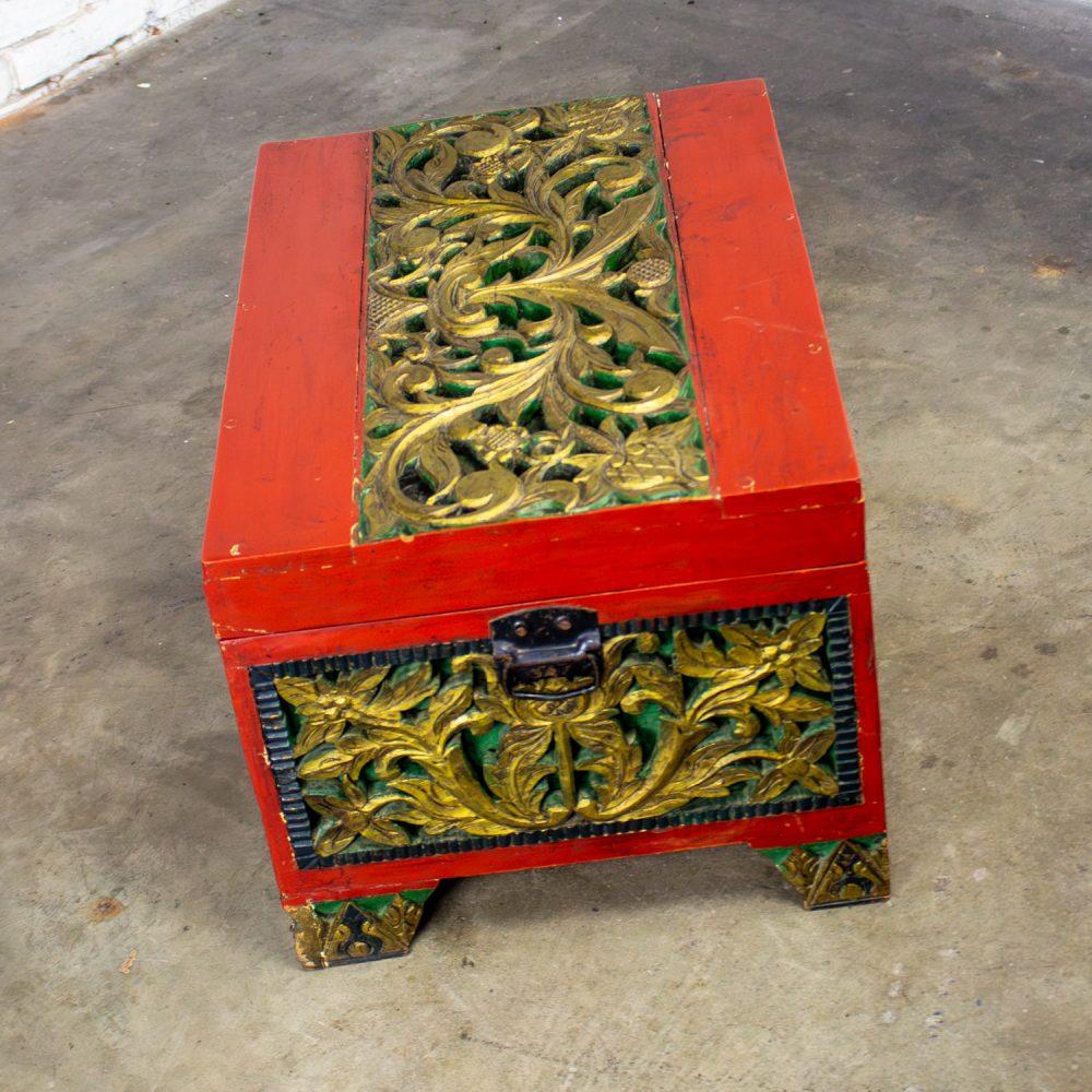 19th to Early 20th Century Indonesian Maduran Gilded Smaller Merchants Chest or Treasure Trunk