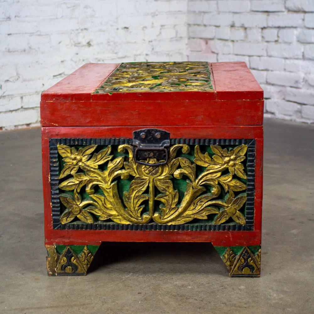 19th to Early 20th Century Indonesian Maduran Gilded Smaller Merchants Chest or Treasure Trunk