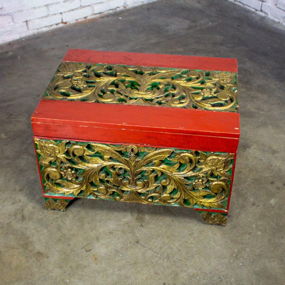 19th to Early 20th Century Indonesian Maduran Gilded Smaller Merchants Chest or Treasure Trunk