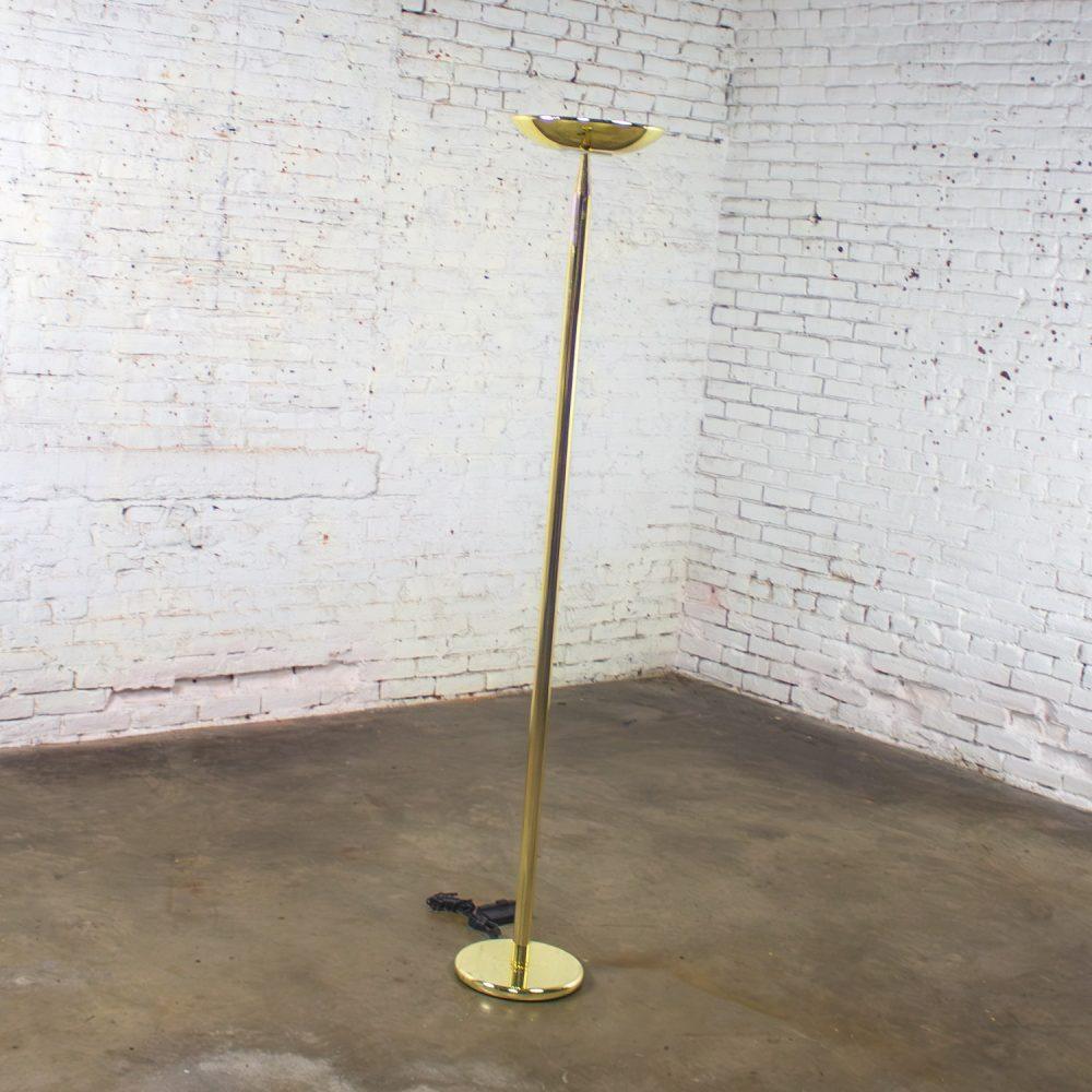 Late 20th Century Modern to Postmodern Brass Plated Torchier Floor Lamp