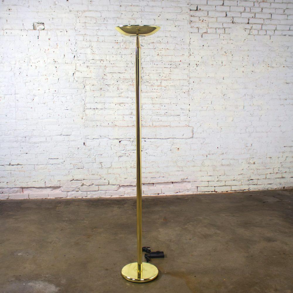 Late 20th Century Modern to Postmodern Brass Plated Torchier Floor Lamp