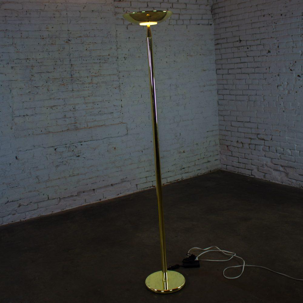 Late 20th Century Modern to Postmodern Brass Plated Torchier Floor Lamp