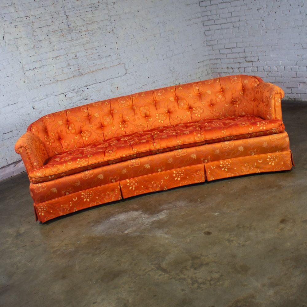 Mid-20th Century Hollywood Regency Chinoiserie Sofa by Henredon w/Chinese Red Floral Brocade Fabric