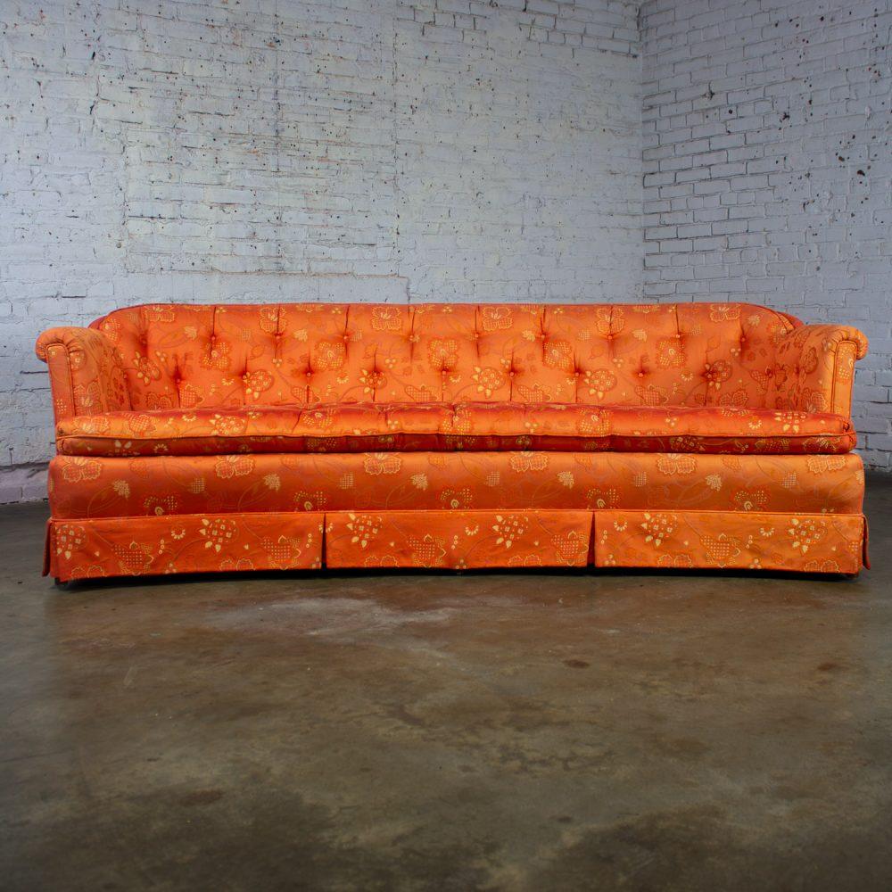 Mid-20th Century Hollywood Regency Chinoiserie Sofa by Henredon w/Chinese Red Floral Brocade Fabric