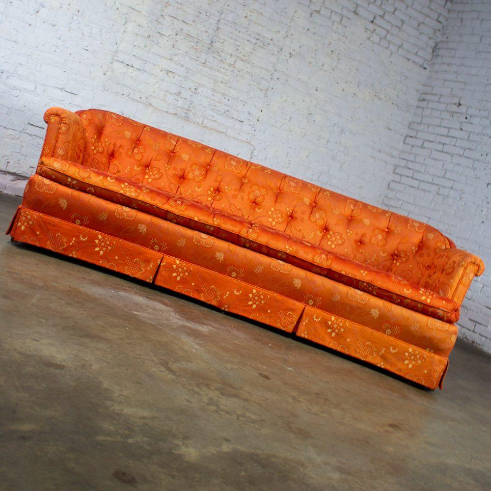Mid-20th Century Hollywood Regency Chinoiserie Sofa by Henredon w/Chinese Red Floral Brocade Fabric