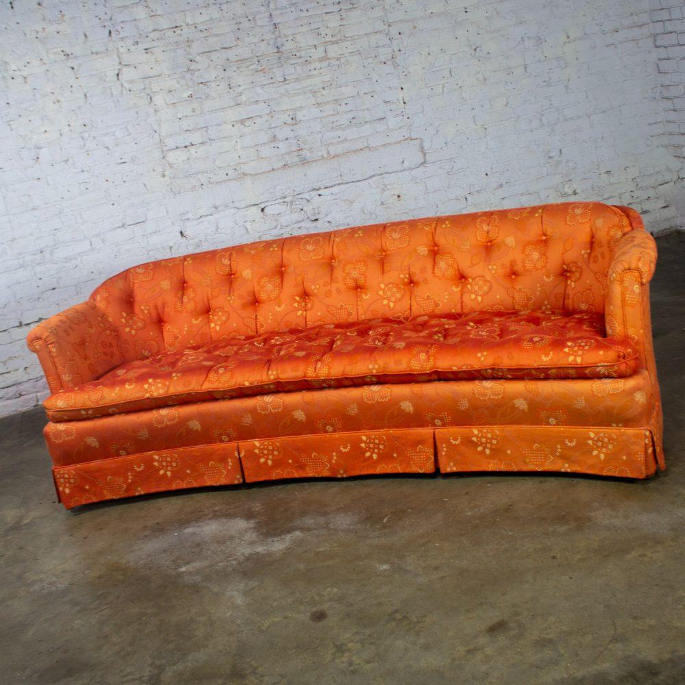Mid-20th Century Hollywood Regency Chinoiserie Sofa by Henredon w/Chinese Red Floral Brocade Fabric