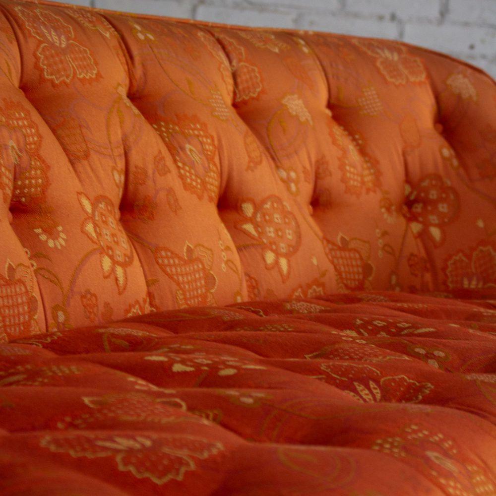 Mid-20th Century Hollywood Regency Chinoiserie Sofa by Henredon w/Chinese Red Floral Brocade Fabric