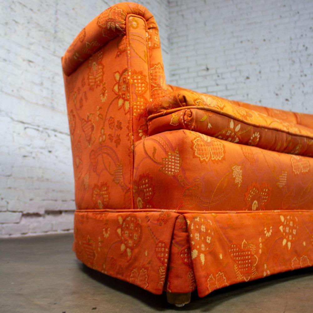 Mid-20th Century Hollywood Regency Chinoiserie Sofa by Henredon w/Chinese Red Floral Brocade Fabric