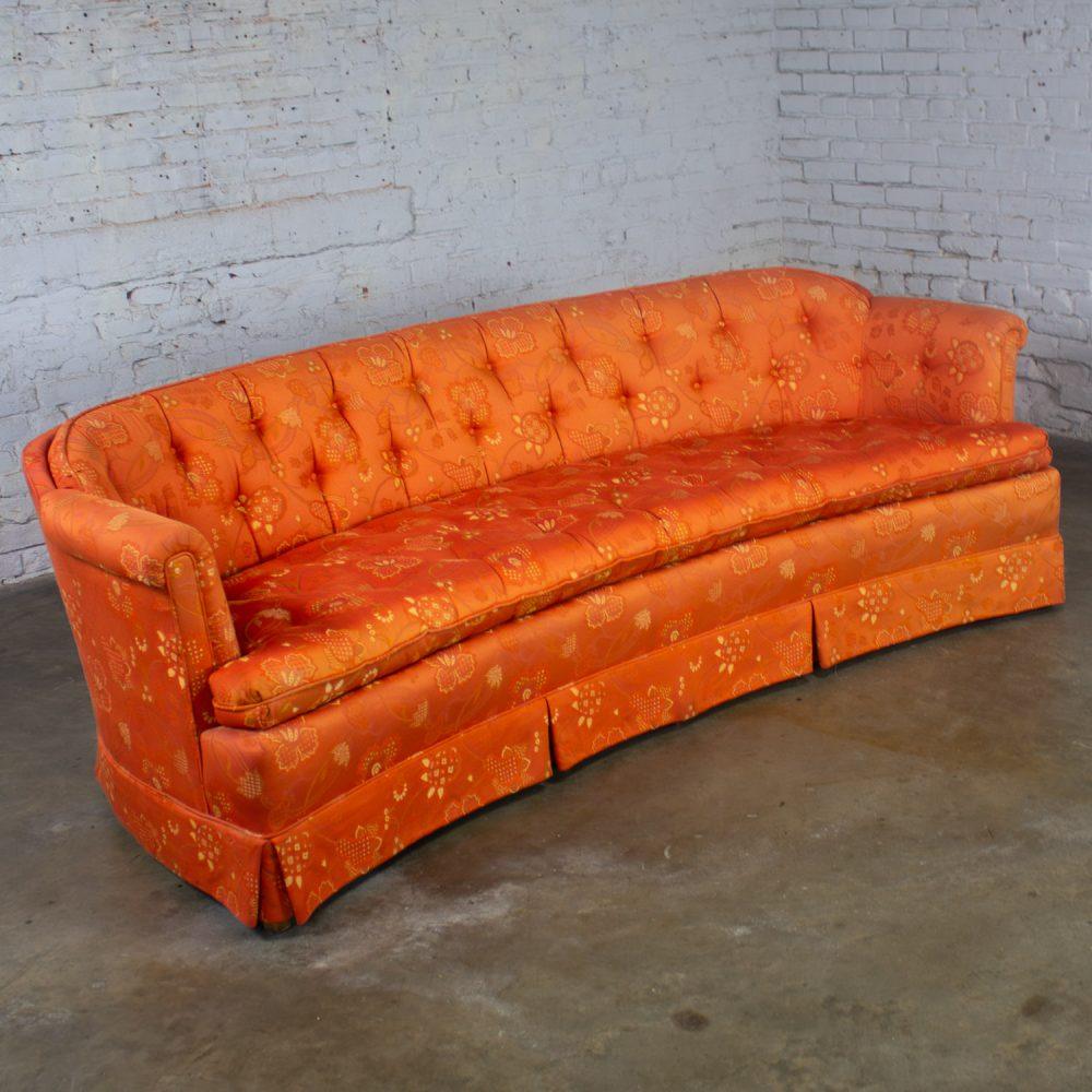 Mid-20th Century Hollywood Regency Chinoiserie Sofa by Henredon w/Chinese Red Floral Brocade Fabric