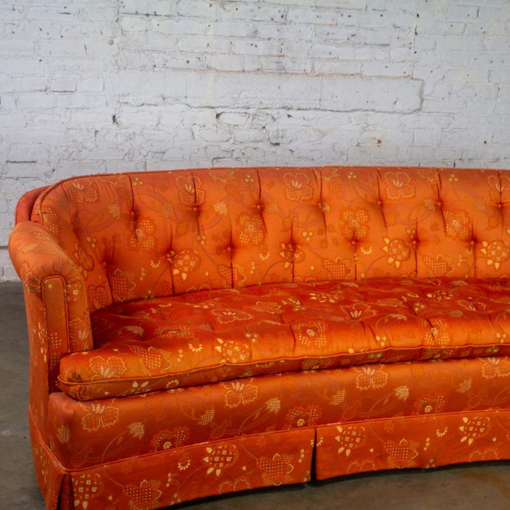 Mid-20th Century Hollywood Regency Chinoiserie Sofa by Henredon w/Chinese Red Floral Brocade Fabric
