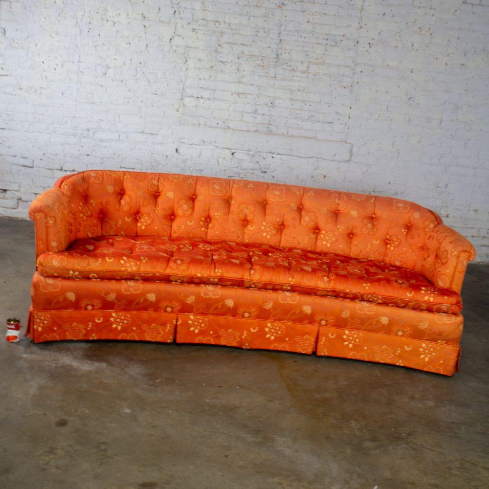 Mid-20th Century Hollywood Regency Chinoiserie Sofa by Henredon w/Chinese Red Floral Brocade Fabric