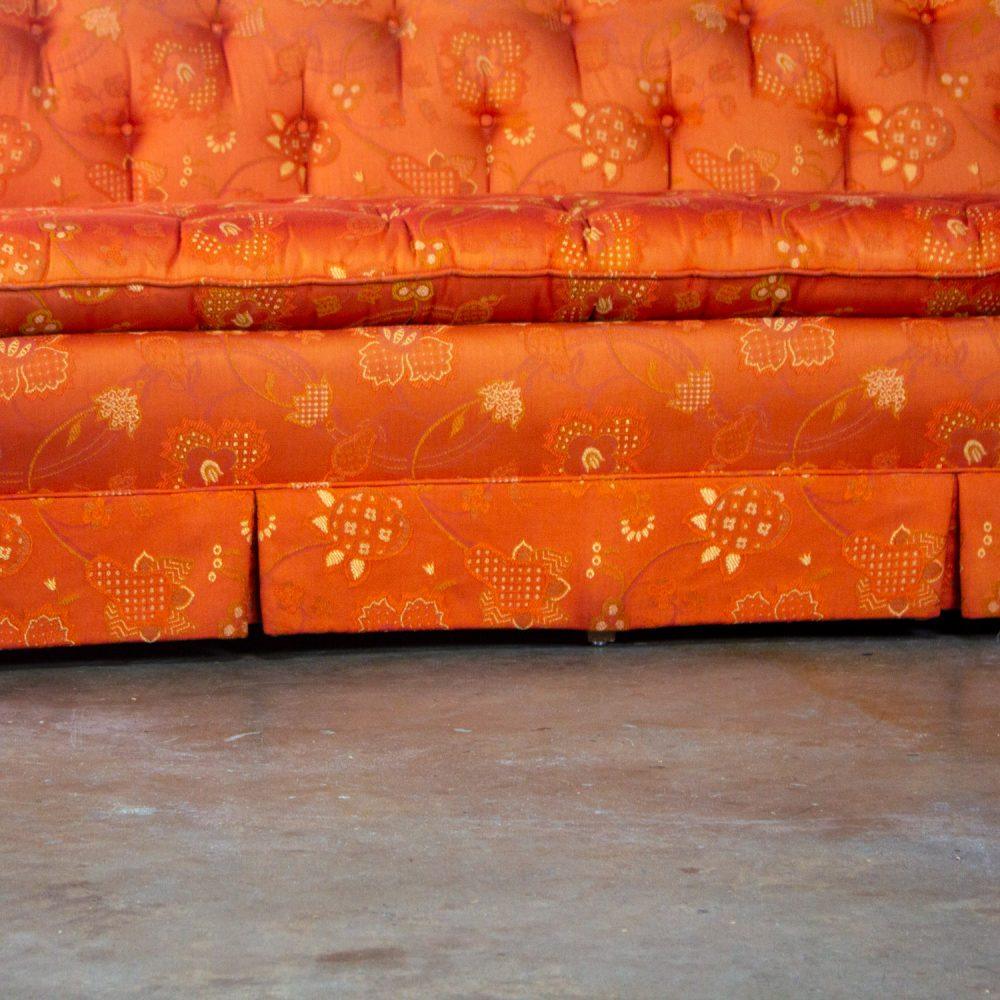 Mid-20th Century Hollywood Regency Chinoiserie Sofa by Henredon w/Chinese Red Floral Brocade Fabric