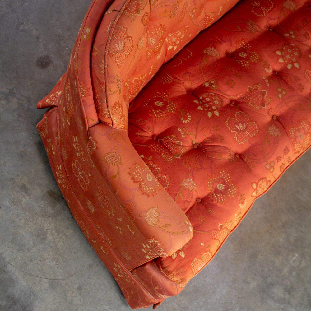 Mid-20th Century Hollywood Regency Chinoiserie Sofa by Henredon w/Chinese Red Floral Brocade Fabric