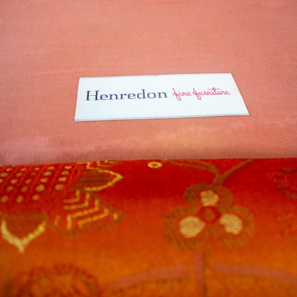 Mid-20th Century Hollywood Regency Chinoiserie Sofa by Henredon w/Chinese Red Floral Brocade Fabric