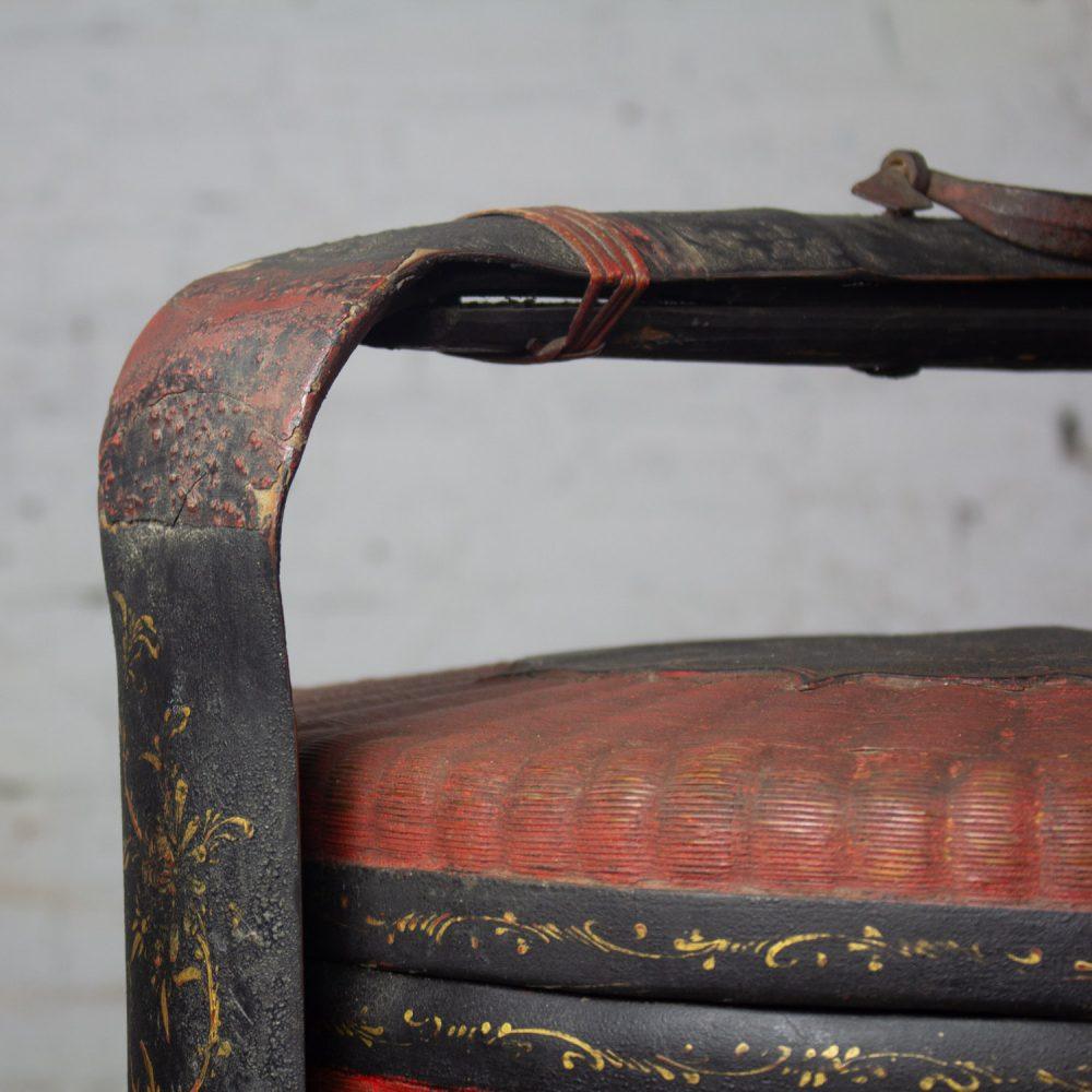 19th Century Antique Asian Red & Black Lacquer 4 Tier Woven Grass Stackable Chinese Wedding Basket