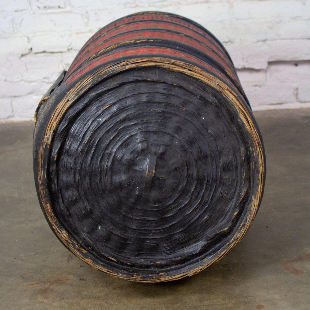 19th Century Antique Asian Red & Black Lacquer 4 Tier Woven Grass Stackable Chinese Wedding Basket