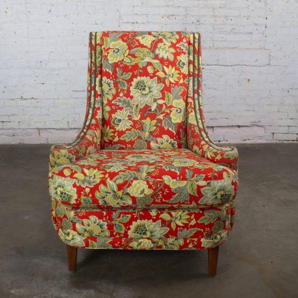 Late 20th to Early 21st Century Traditional Red Floral Accent Chair w/Swooped Arms by Norwalk