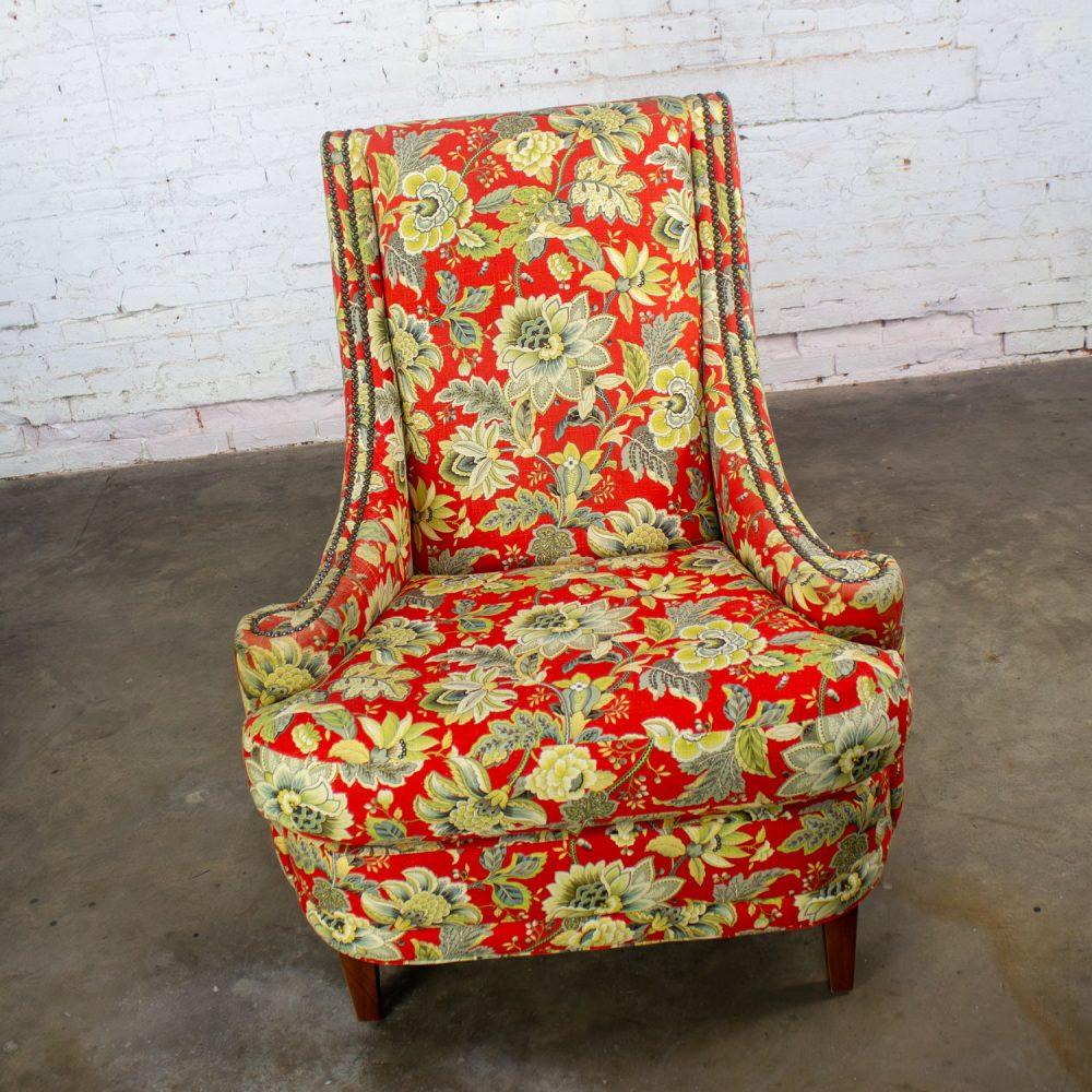 Late 20th to Early 21st Century Traditional Red Floral Accent Chair w/Swooped Arms by Norwalk