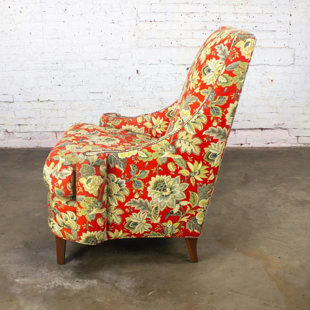 Late 20th to Early 21st Century Traditional Red Floral Accent Chair w/Swooped Arms by Norwalk