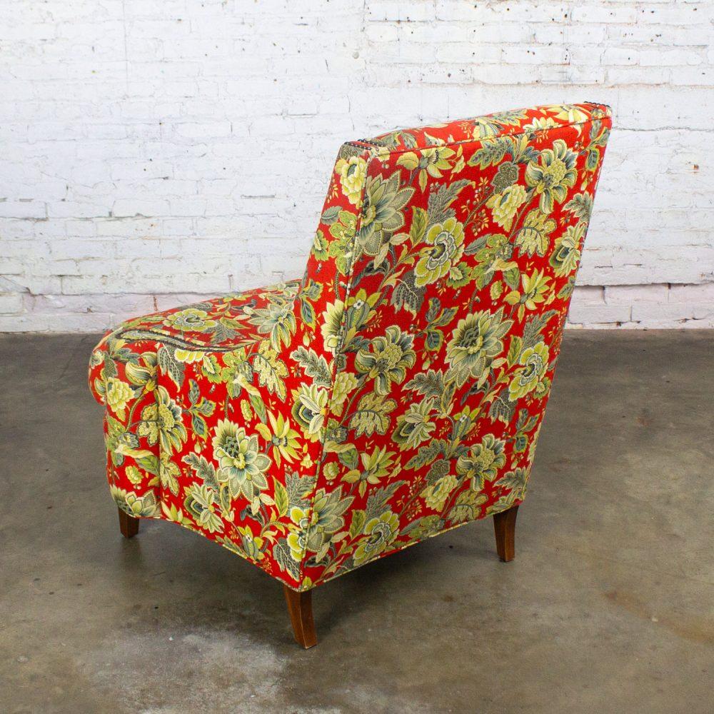 Late 20th to Early 21st Century Traditional Red Floral Accent Chair w/Swooped Arms by Norwalk