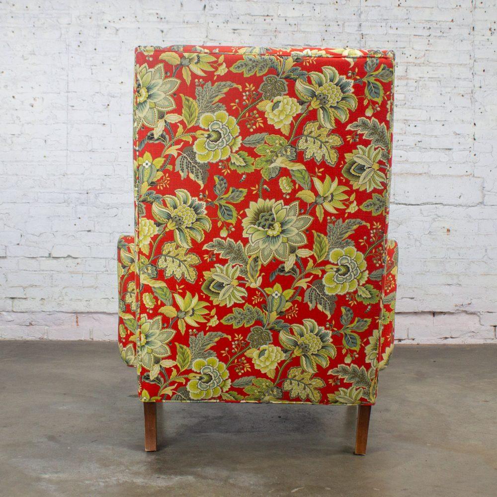 Late 20th to Early 21st Century Traditional Red Floral Accent Chair w/Swooped Arms by Norwalk