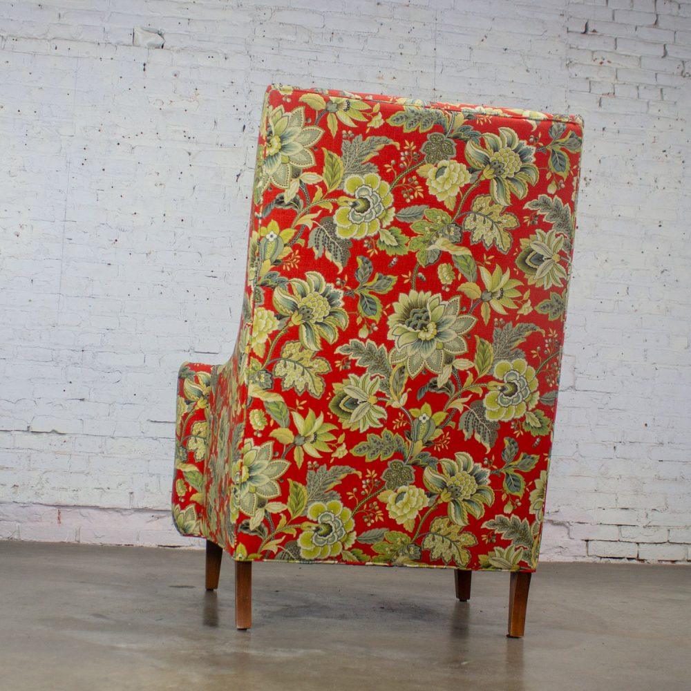 Late 20th to Early 21st Century Traditional Red Floral Accent Chair w/Swooped Arms by Norwalk