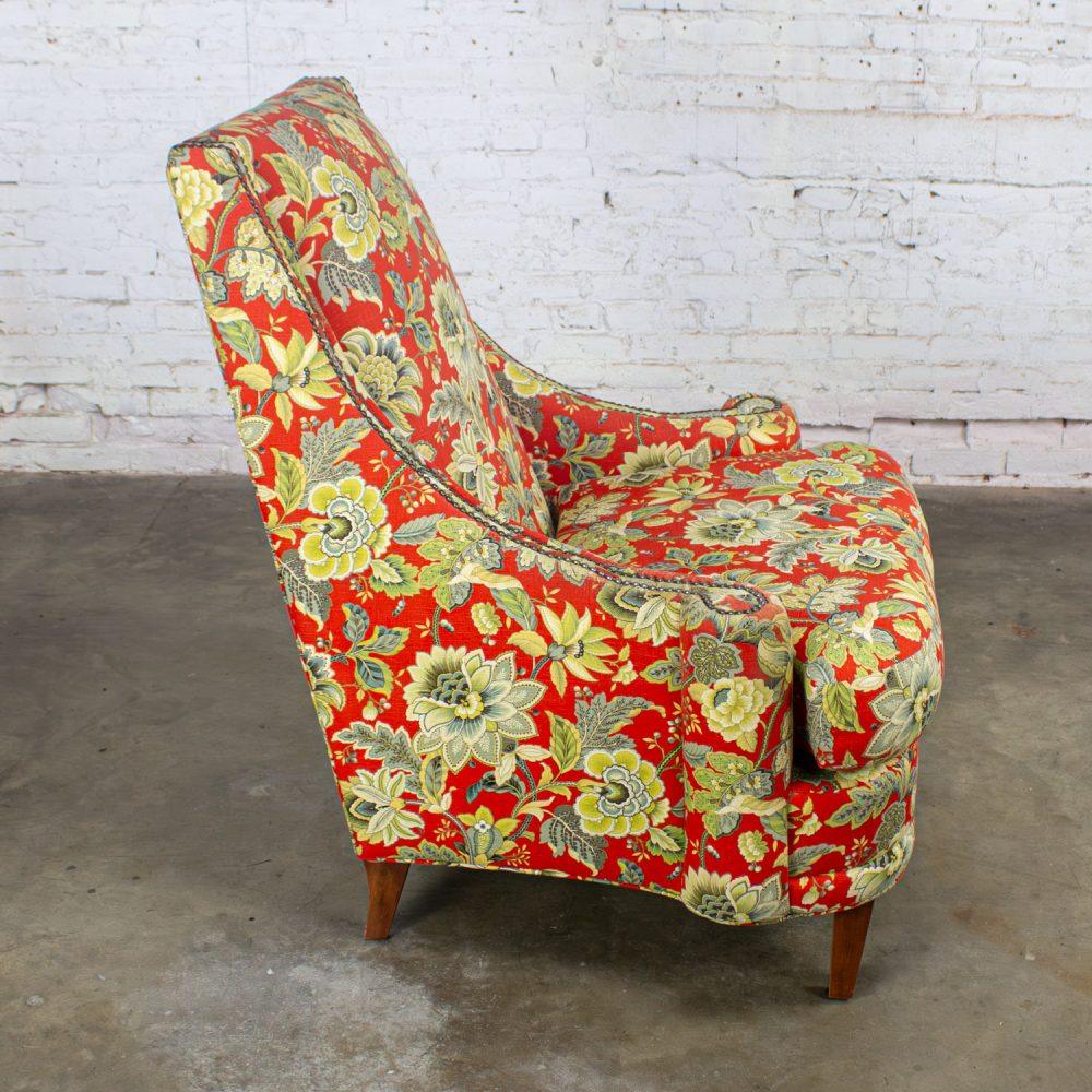 Late 20th to Early 21st Century Traditional Red Floral Accent Chair w/Swooped Arms by Norwalk