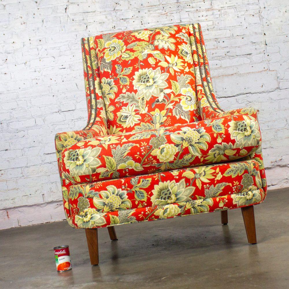 Late 20th to Early 21st Century Traditional Red Floral Accent Chair w/Swooped Arms by Norwalk