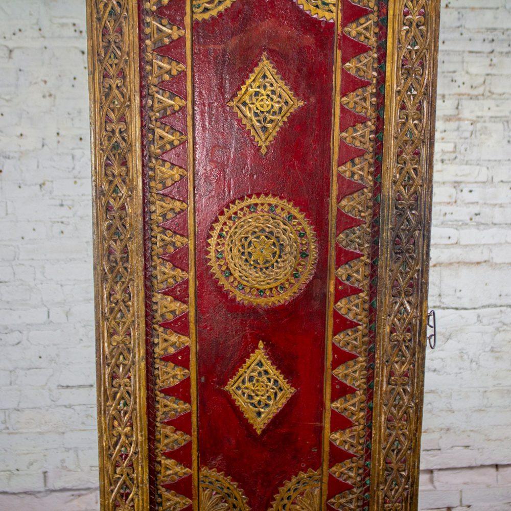 19th to Early 20th Century Indonesian Maduran Red Painted & Gilded Tall Cabinet or Storage Chest