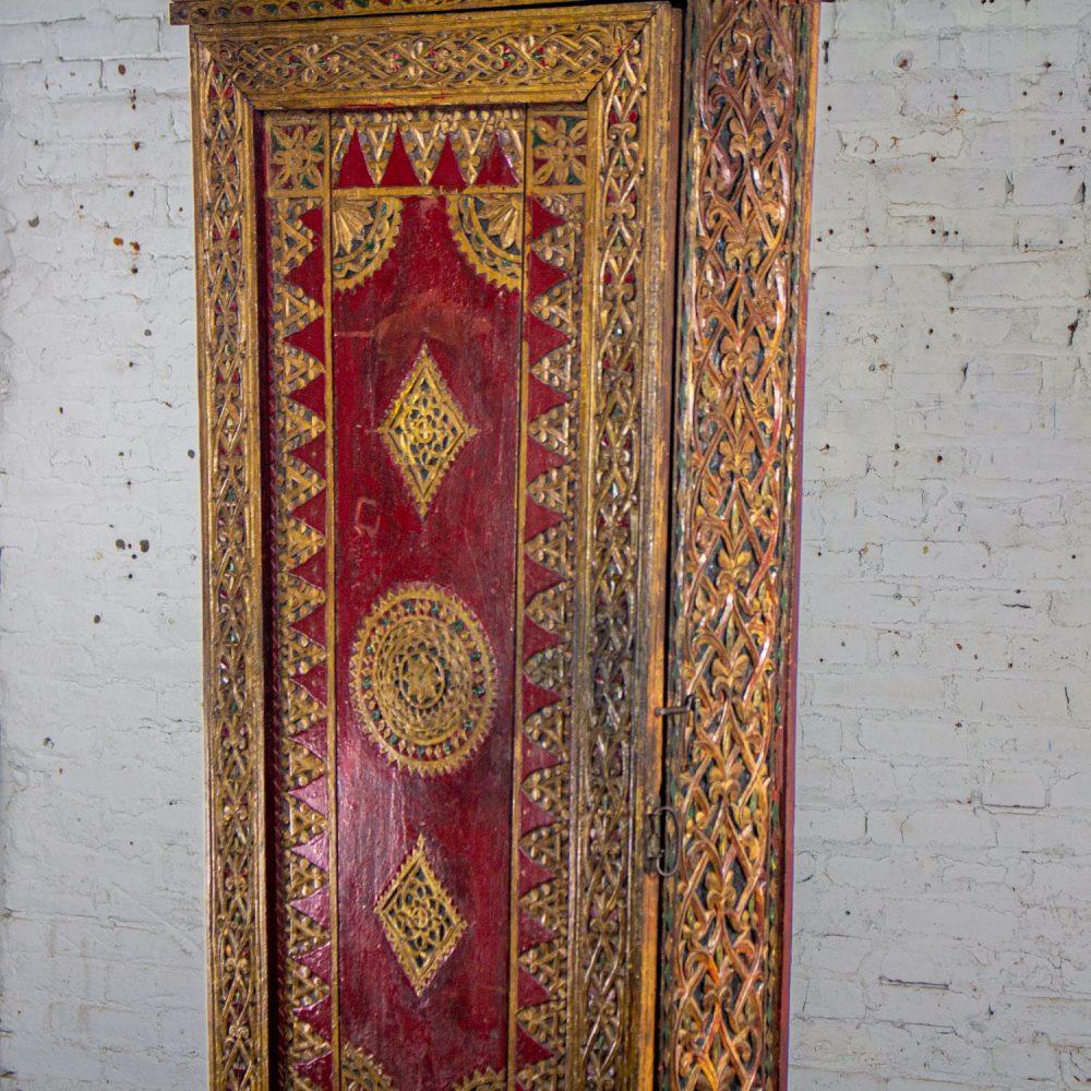 19th to Early 20th Century Indonesian Maduran Red Painted & Gilded Tall Cabinet or Storage Chest