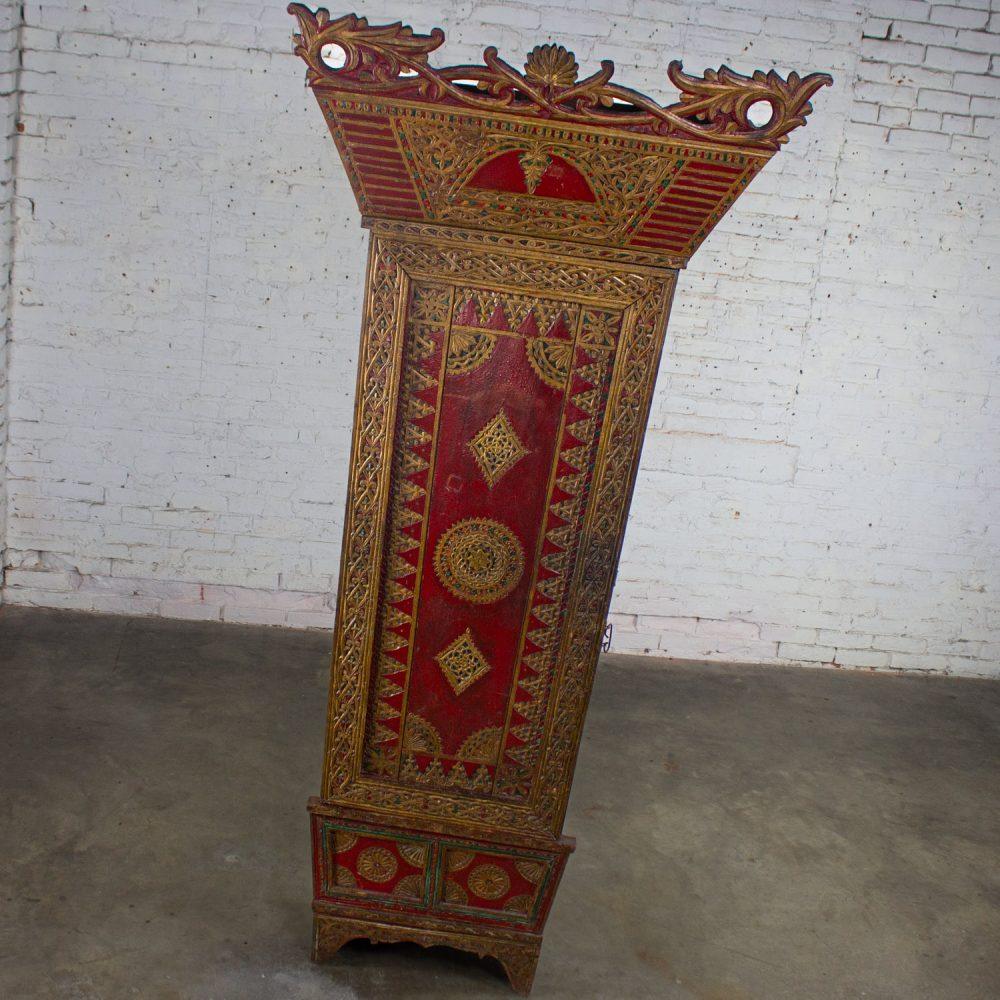 19th to Early 20th Century Indonesian Maduran Red Painted & Gilded Tall Cabinet or Storage Chest