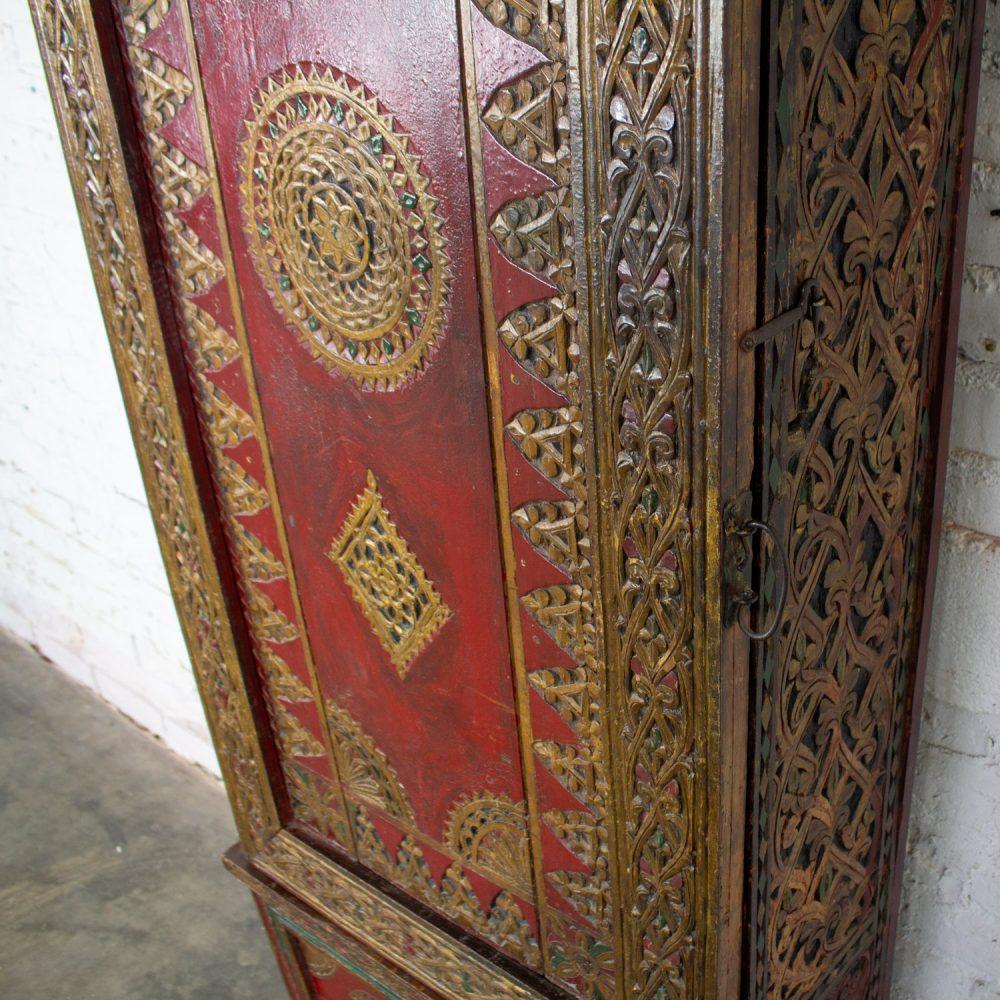 19th to Early 20th Century Indonesian Maduran Red Painted & Gilded Tall Cabinet or Storage Chest