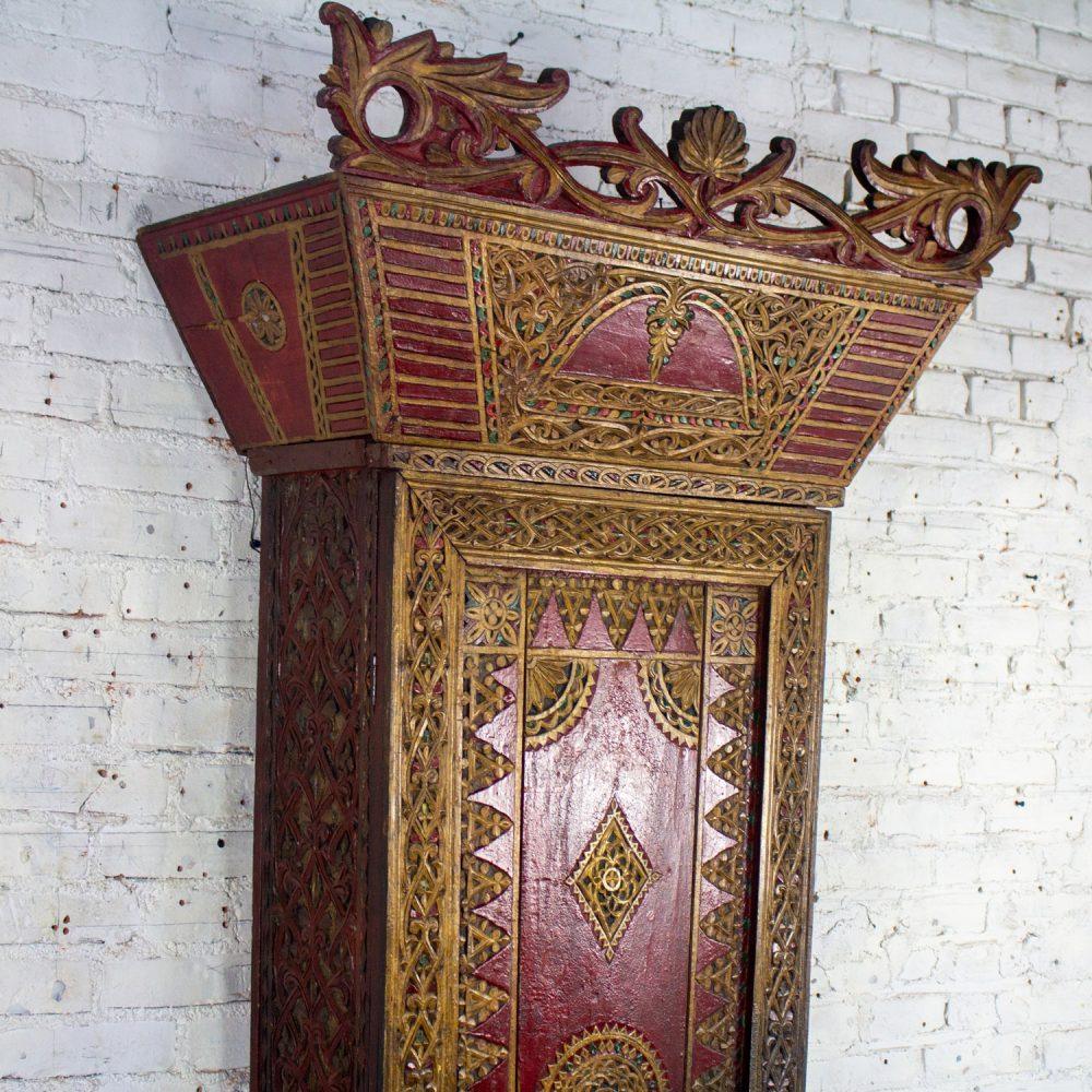 19th to Early 20th Century Indonesian Maduran Red Painted & Gilded Tall Cabinet or Storage Chest