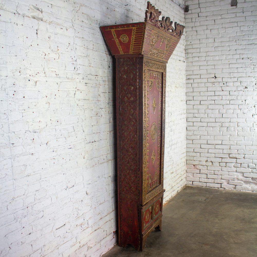 19th to Early 20th Century Indonesian Maduran Red Painted & Gilded Tall Cabinet or Storage Chest