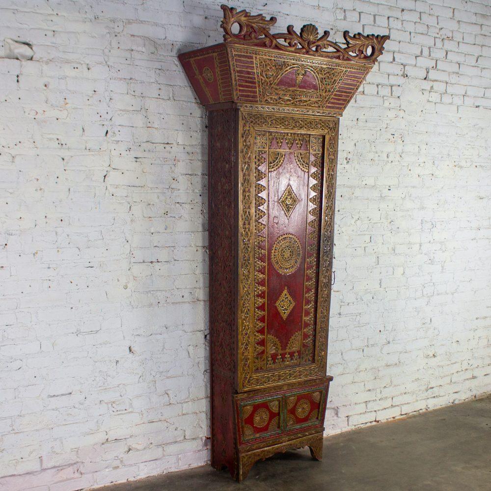 19th to Early 20th Century Indonesian Maduran Red Painted & Gilded Tall Cabinet or Storage Chest