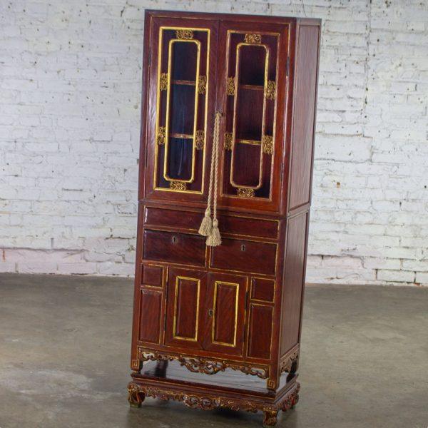 Late 19th to Early 20th Century Chinese Hand Carved & Gilded 3 Part Stacking Display or China Cabinet