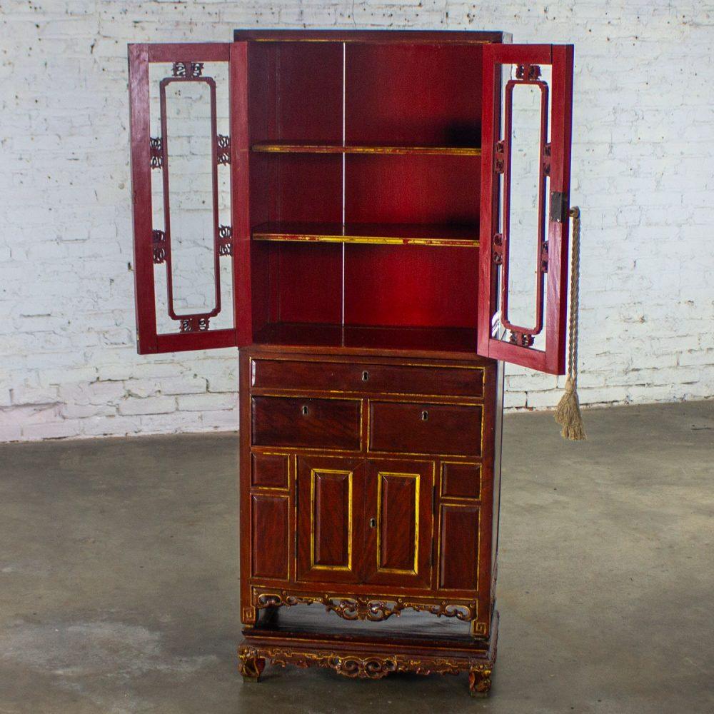 Late 19th to Early 20th Century Chinese Hand Carved & Gilded 3 Part Stacking Display or China Cabinet
