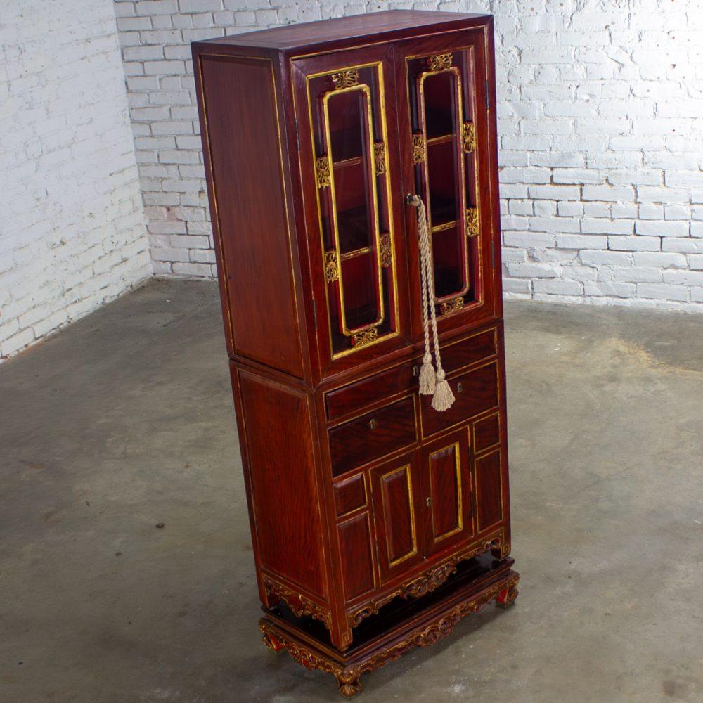 Late 19th to Early 20th Century Chinese Hand Carved & Gilded 3 Part Stacking Display or China Cabinet