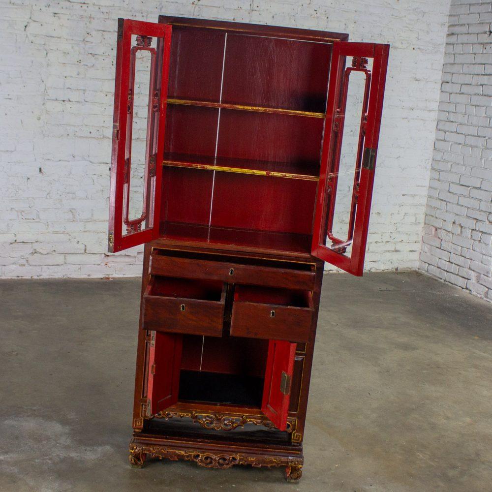 Late 19th to Early 20th Century Chinese Hand Carved & Gilded 3 Part Stacking Display or China Cabinet