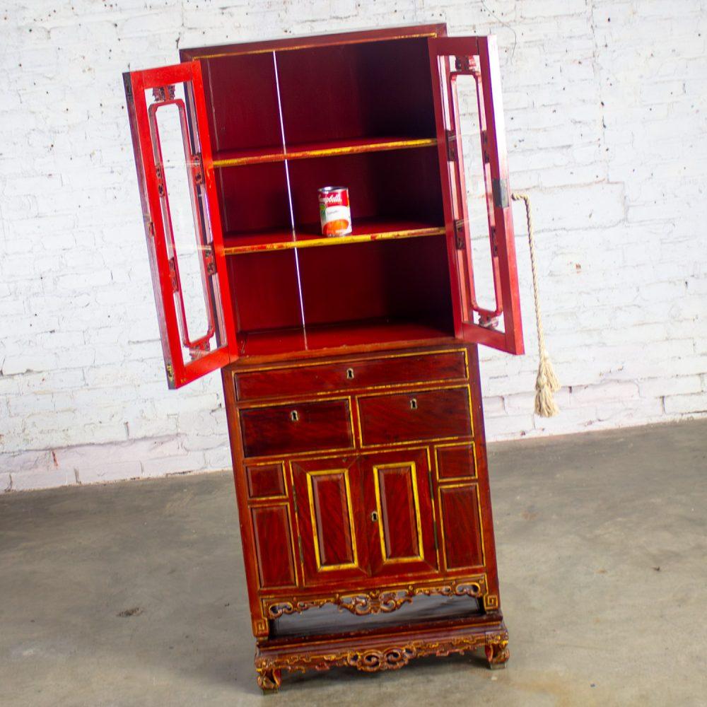 Late 19th to Early 20th Century Chinese Hand Carved & Gilded 3 Part Stacking Display or China Cabinet