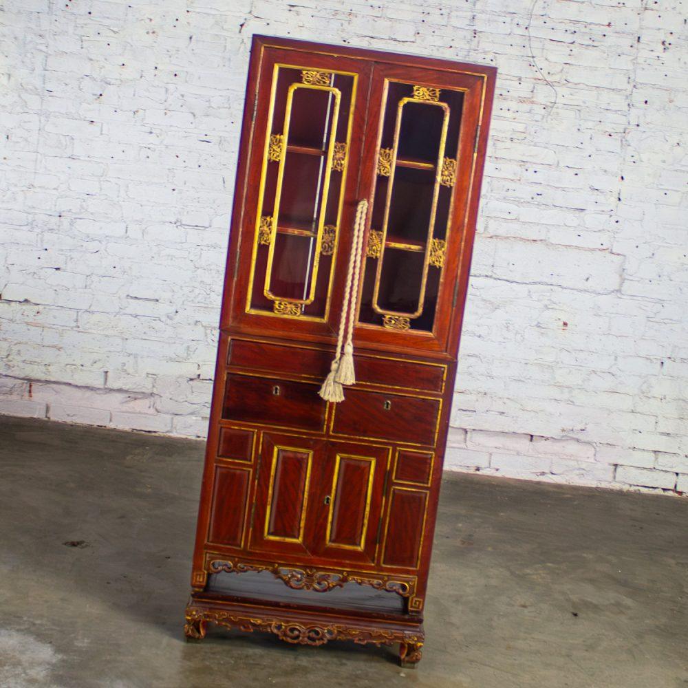 Late 19th to Early 20th Century Chinese Hand Carved & Gilded 3 Part Stacking Display or China Cabinet