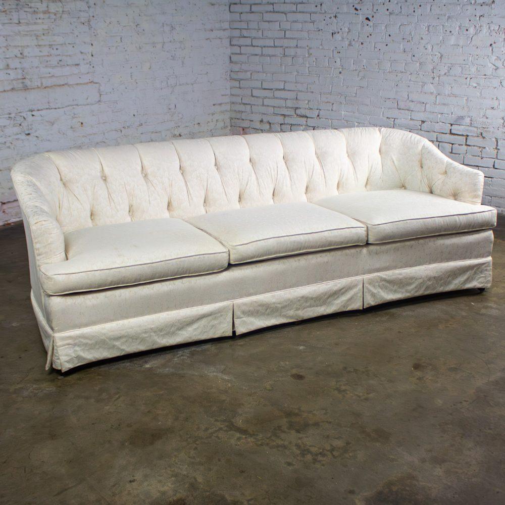 Late 20th Century Hollywood Regency Sofa w/Off White Brocade Fabric by Waters
