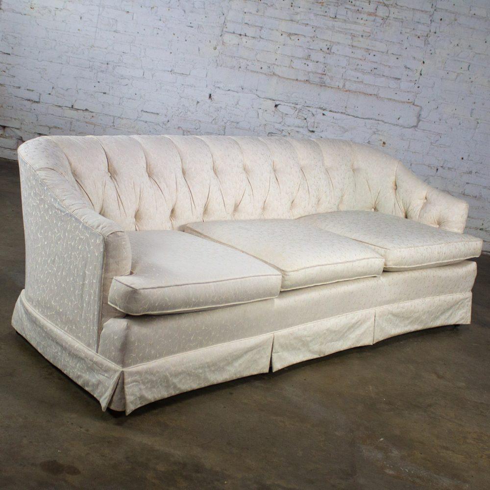 Late 20th Century Hollywood Regency Sofa w/Off White Brocade Fabric by Waters